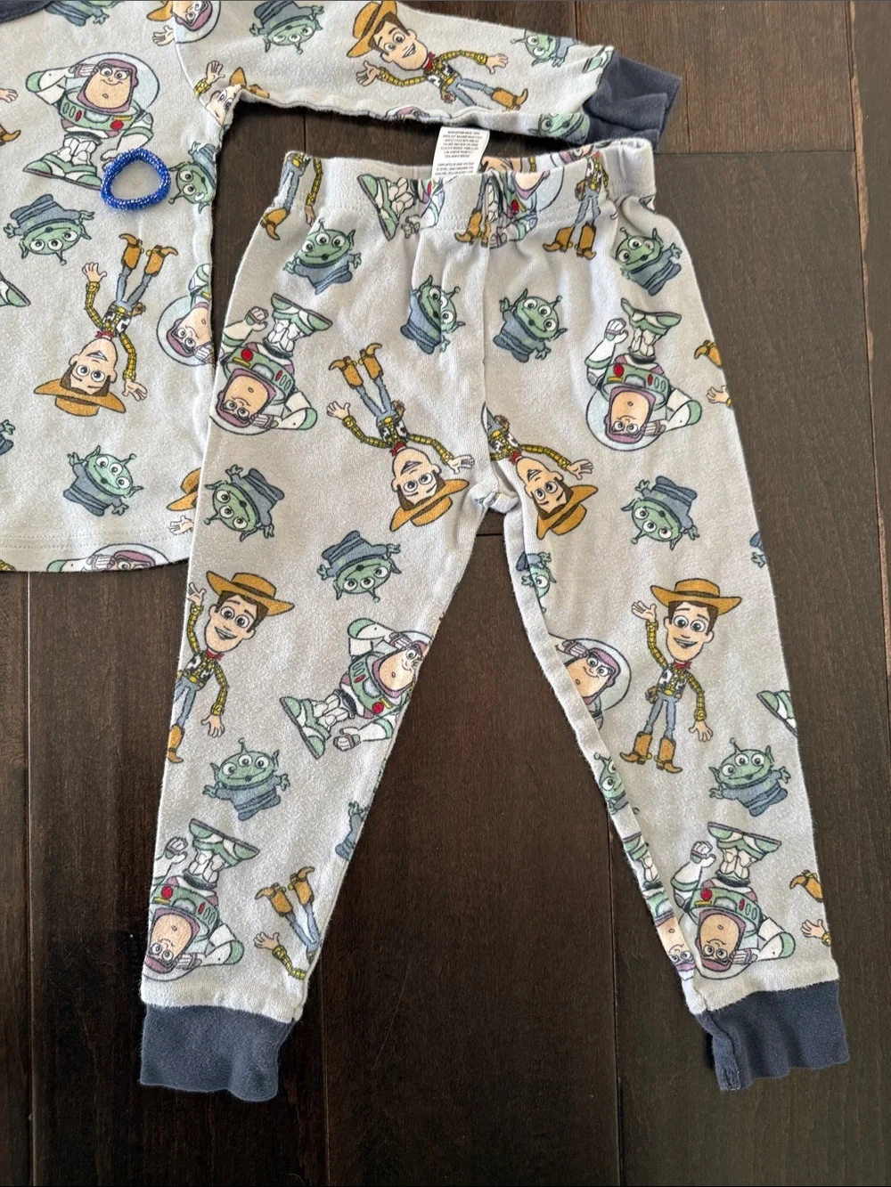 Toy Story Gender Neutral Kids Cotton Pajama Set - Light Gray with Blue Cuffs